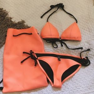 Triangl Bikini Swim Bright Coral Suit Set and Bag
